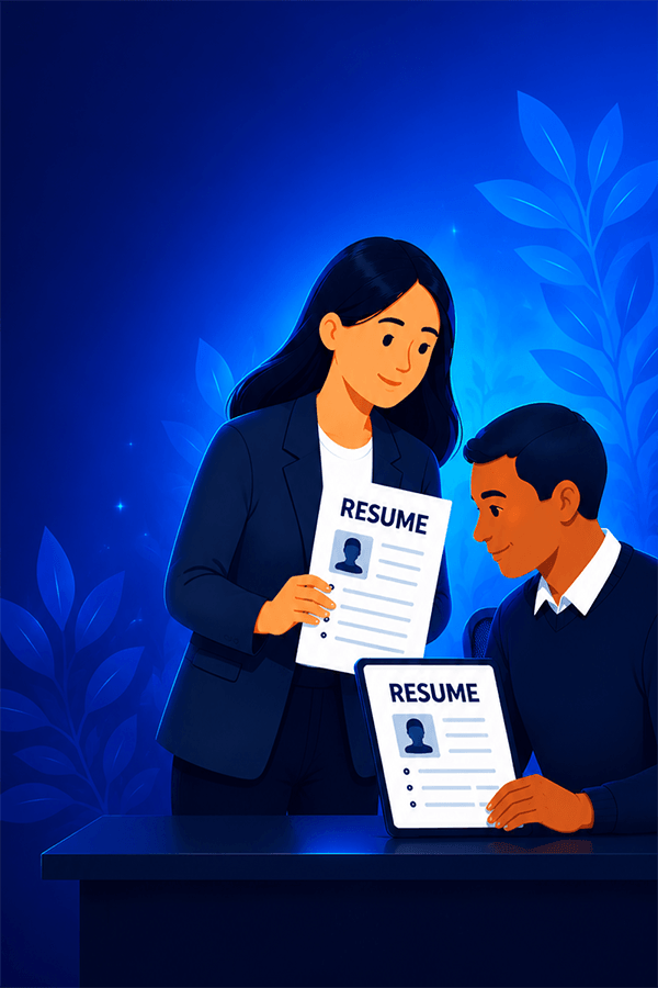 Career coach reviewing a resume with a job seeker